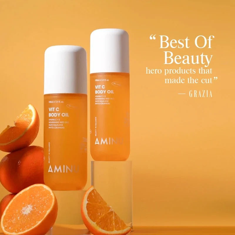 Aminu Vit C Body Oil - Non Greasy, Brightening & Glow, Uneven Tone, Dry Skin - Vitamin C, Bakuchiol (100ml)