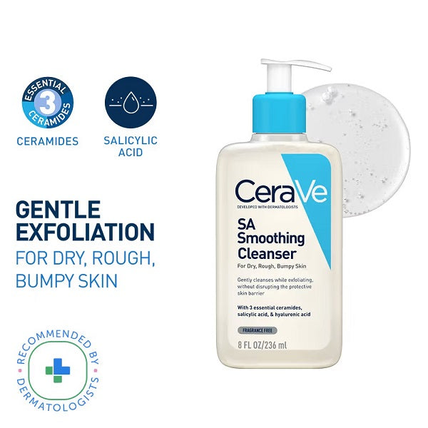CeraVe SA Smoothing Cleanser For Dry, Rough & Bumpy Skin, Face wash with Salicylic Acid & Ceramides (236ml)