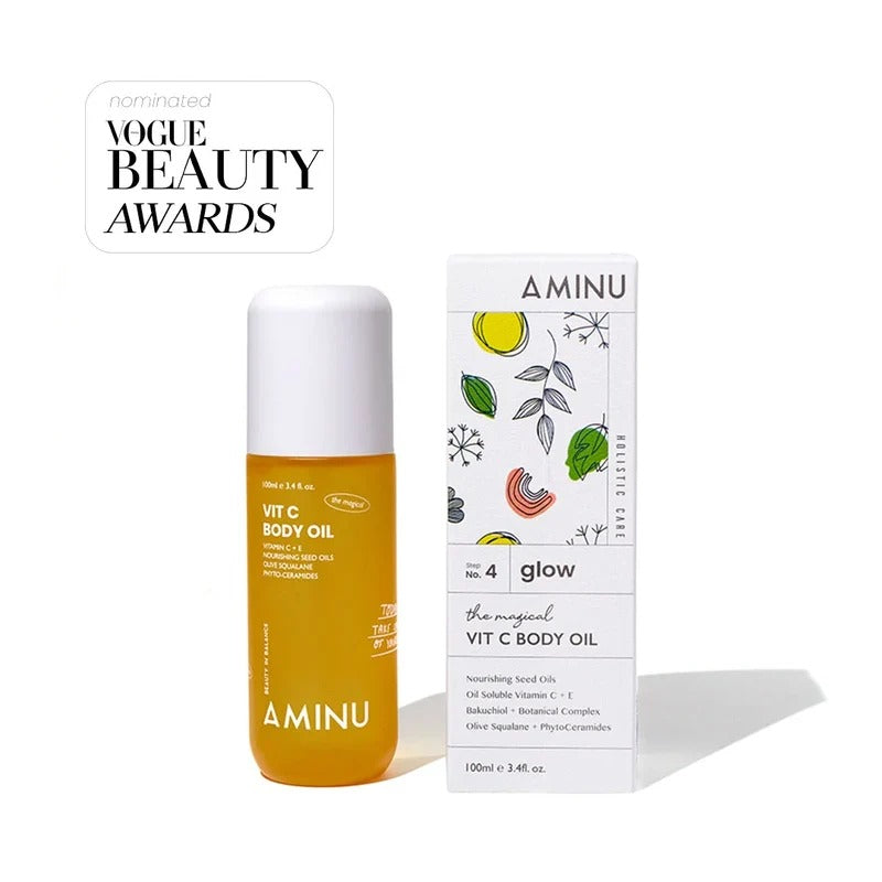 Aminu Vit C Body Oil - Non Greasy, Brightening & Glow, Uneven Tone, Dry Skin - Vitamin C, Bakuchiol (100ml)