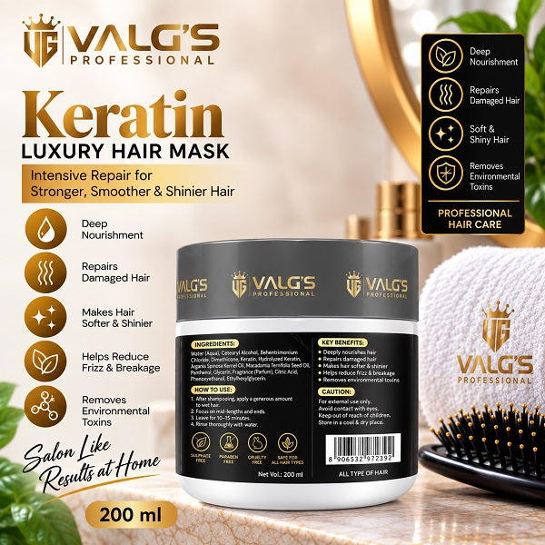 VALG'S Professional Keratin Luxury Hair Mask – Deep Repair & Nourishing Treatment