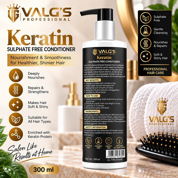 VALG'S Professional Keratin Sulphate Free Conditioner – Smooth, Soft & Glossy Hair