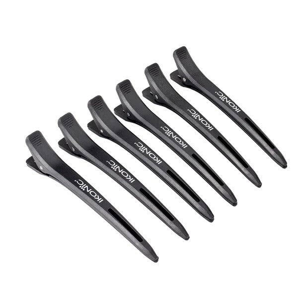 Ikonic Professional Carbon Section Clips (6 Pcs) – Strong-Hold, Heat-Resistant Hair Sectioning Clips for Styling & Blow-Drying