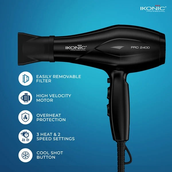Ikonic Professional Pro 2400 Hair Dryer with 2400W AC Motor & Ionic Technology