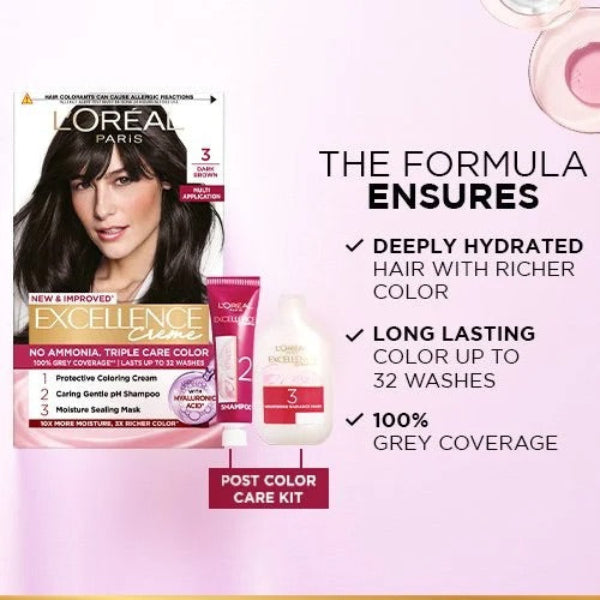 LOreal Paris New Excellence Creme Hair Color With Hyaluronic Acid (87.5gm + 72ml